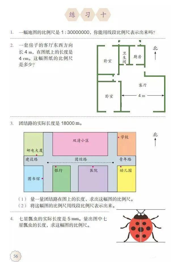 人教版六年级数学下册第4单元用比例尺绘制平面图p5558图文讲解