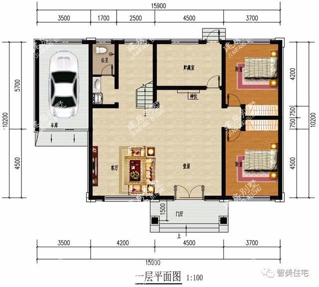 15米x10米农村自建房,15x10米农村建房设计图 2栋宽15米左右的农村自建房,厨房单独建,第二栋带车库