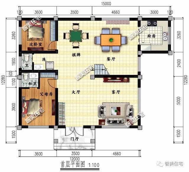 2栋宽15米左右的农村自建房,厨房单独建,第二栋带车库