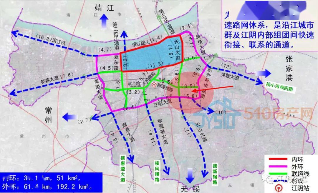 快速内环的规划,受益的一大区域就是江阴城区旁的乡镇街道.