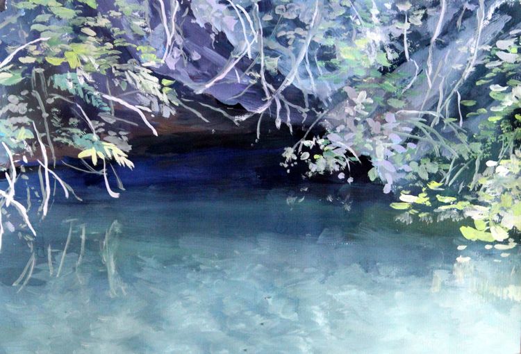 《垂到水面的树》水粉 林柏生《冬景》水粉 林柏生《水乡甪直》水粉