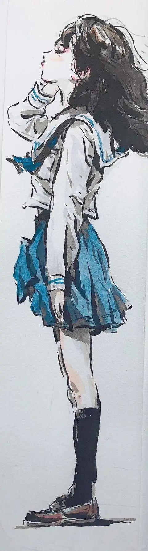 清华小哥笔下水墨速写水墨届一股清流画中人美让人脸红心跳
