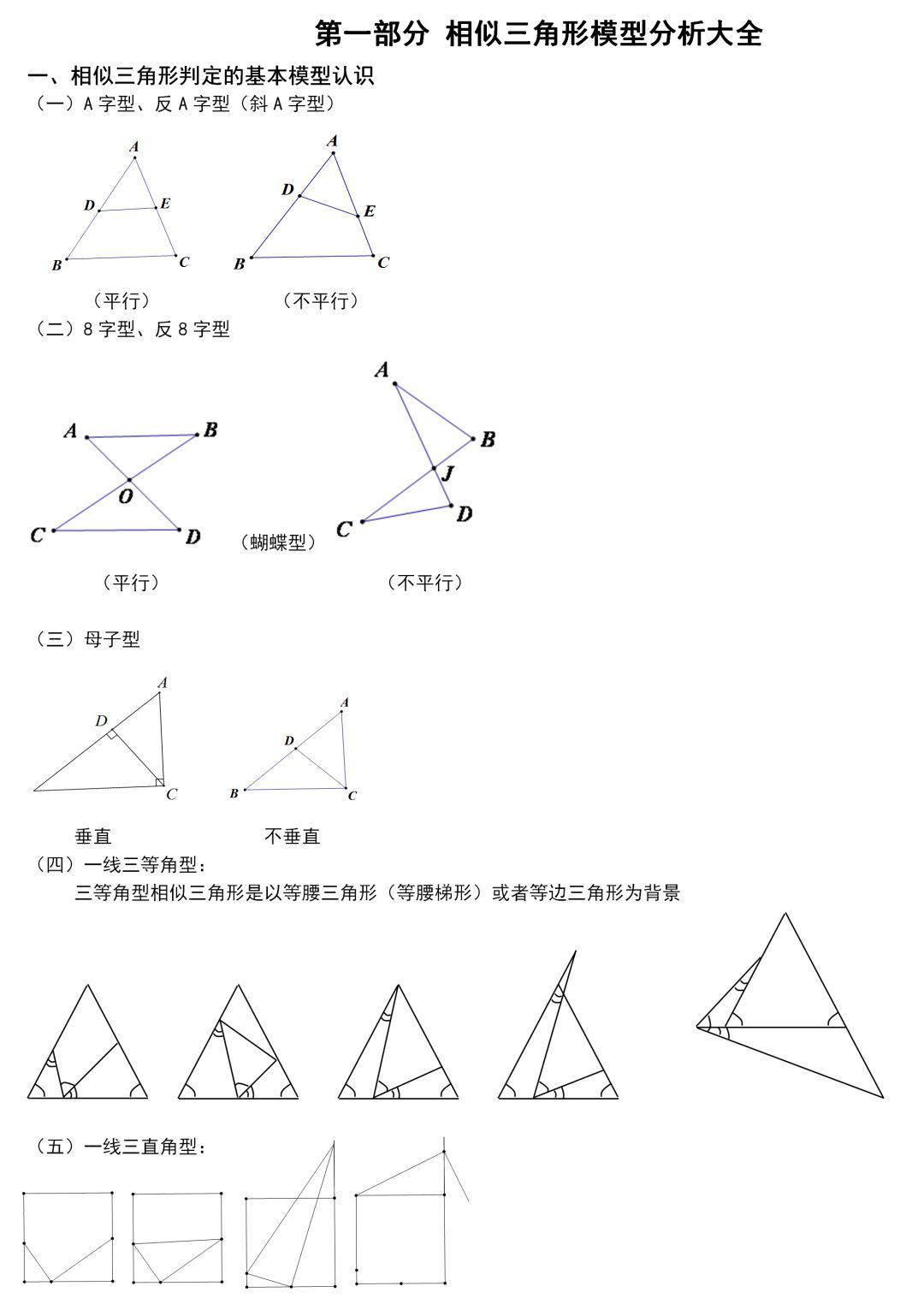 九年级数学相似三角形模型分析和典型例题讲解