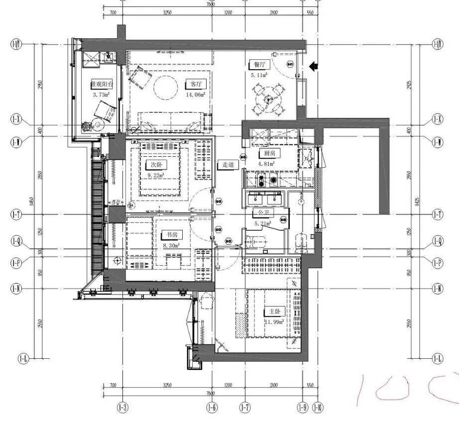 a1/a2:99平米户型图 这个户型方正,客餐厅一体,带1.