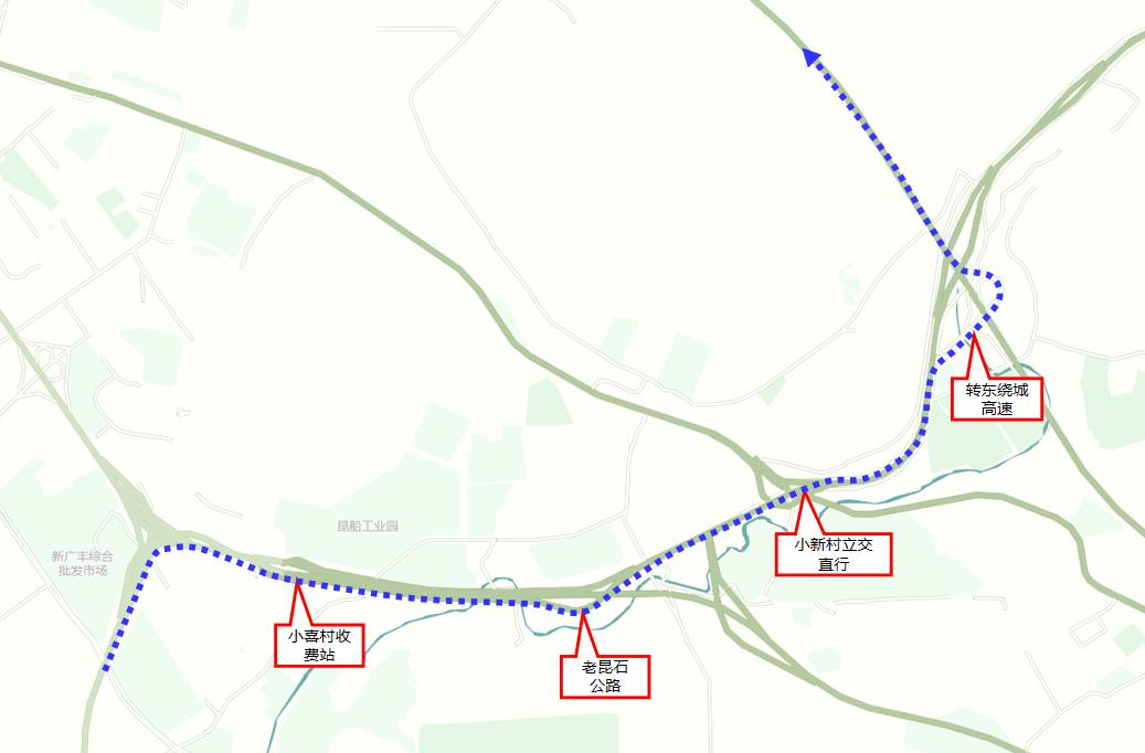3 昆玉右转——小喜村收费站——老昆石公路——东绕城高速——机场