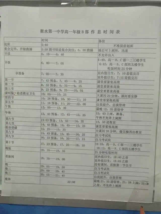 衡水中学作息时间表曝光自律和不自律的孩子拥有截然不同的人生