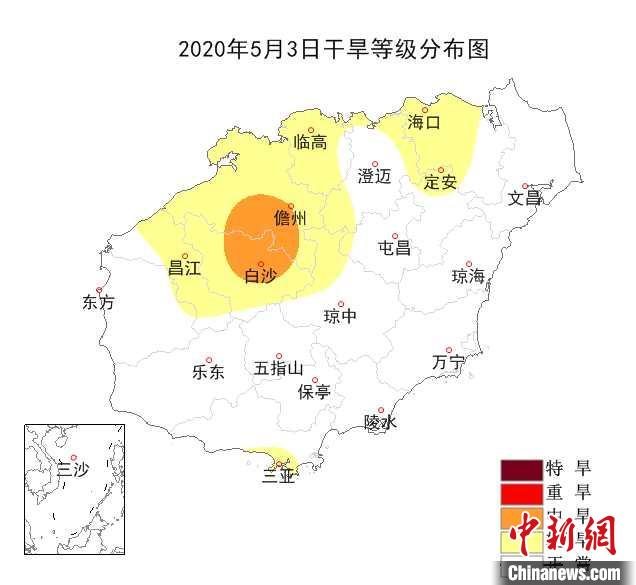 2020年5月3日20时海南岛气象干旱等级分布.海南省气象服务中心 供图