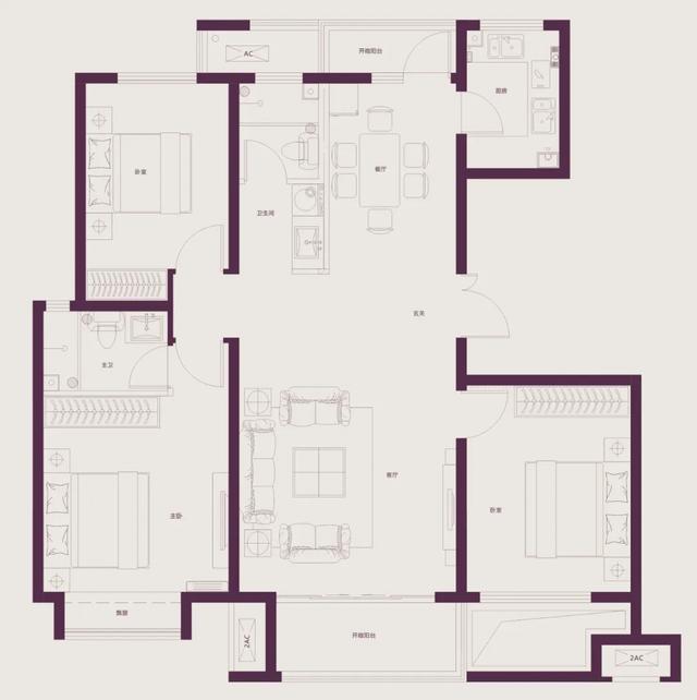 户户呈现 *建筑面积约135㎡3 1室2厅2卫户型图 入户子母门,智能指纹