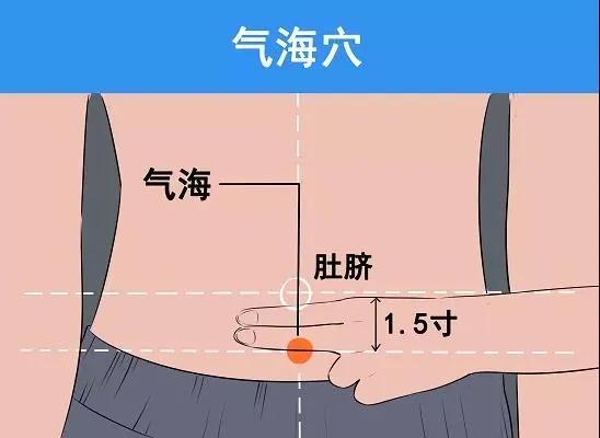 气海:在下腹部,前正中线上,脐中下1.5寸.大横:在腹中,距脐中4寸.