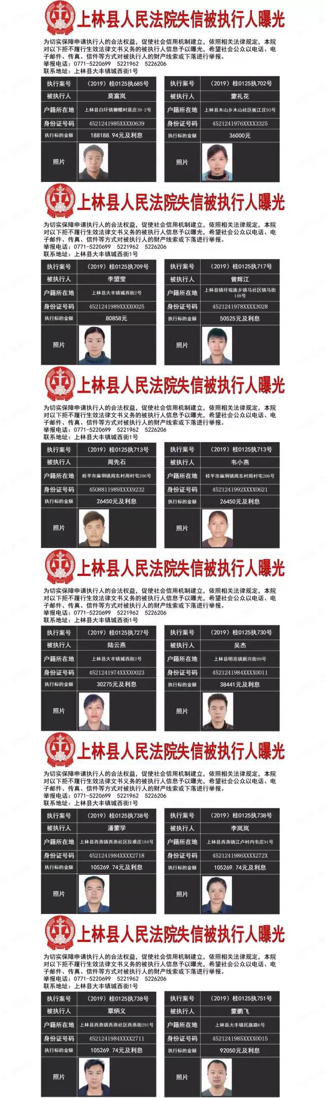 上林县人民法院最新失信被执行人名单(上林时空)