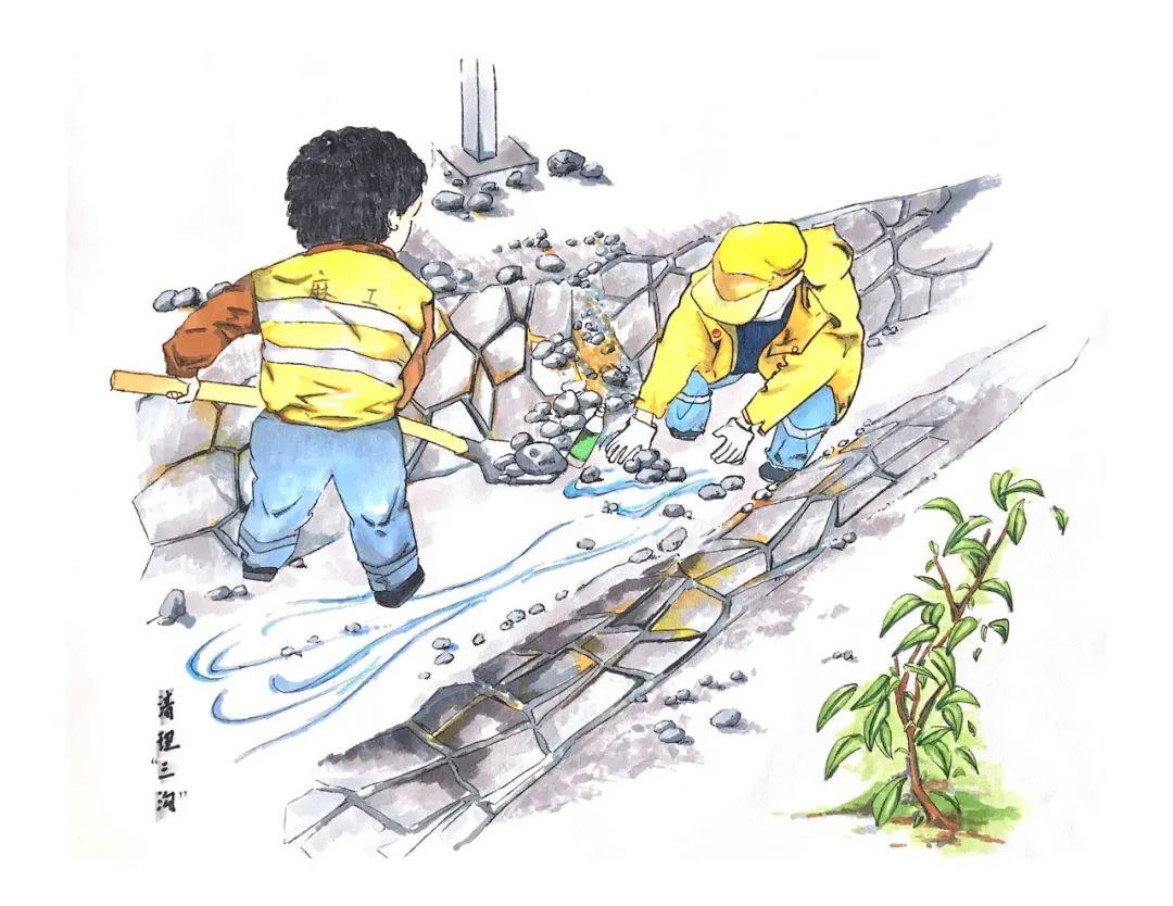 漫"话"防洪 铁路工务人的双手 粗糙也灵巧 来源:麻城工务段 绘画:李波