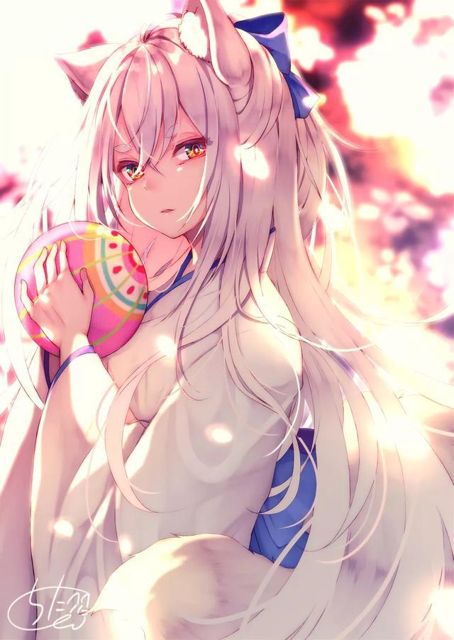 白色呆毛兽耳娘!太美了