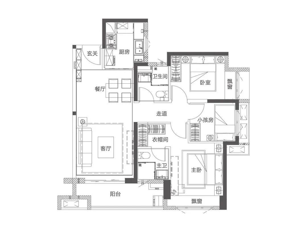 建面约95㎡三房两厅两卫