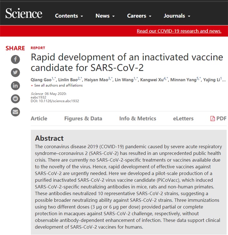 首个新冠疫苗动物实验研究结果  战胜疫情指日可待！