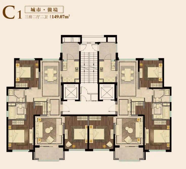07㎡3房2厅2卫,现房在售,两梯两户,精装交付.