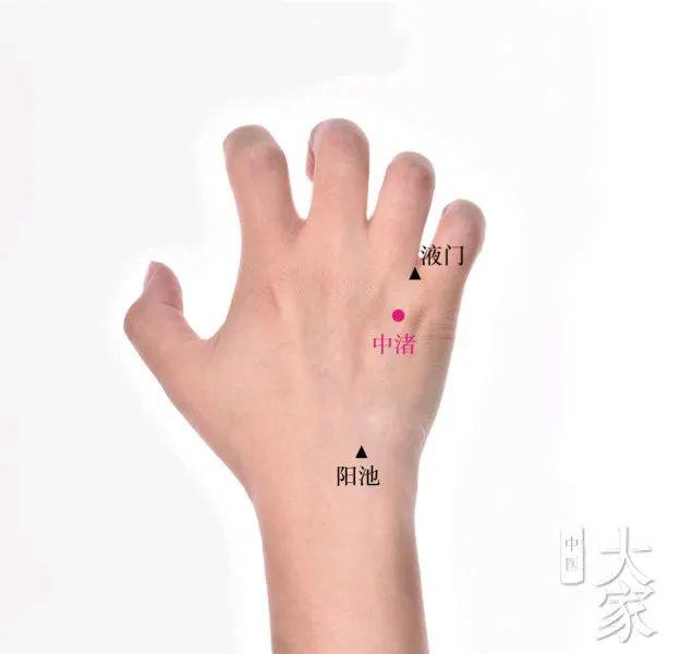 【常用配穴】 中渚穴配液门,曲池,合谷,治手臂红肿.
