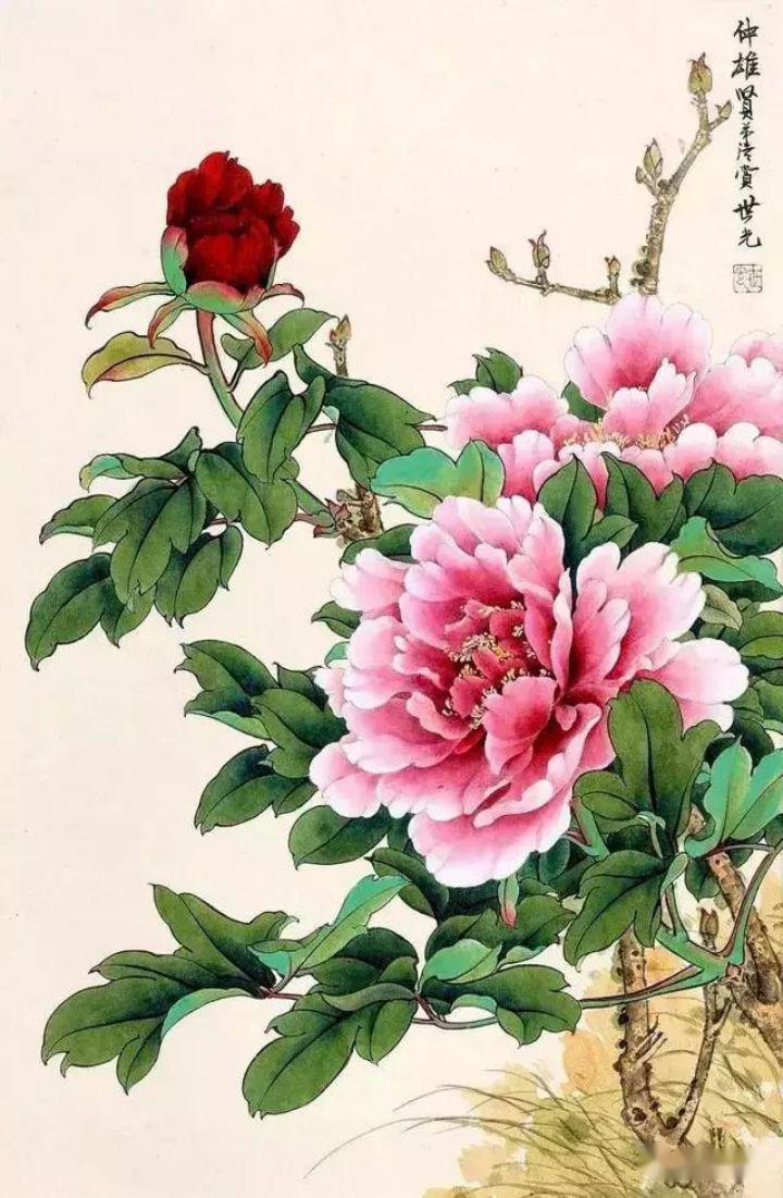 田世光 牡丹 田世光(1916-1999),号公炜,现代工笔花鸟画名家,他继承了