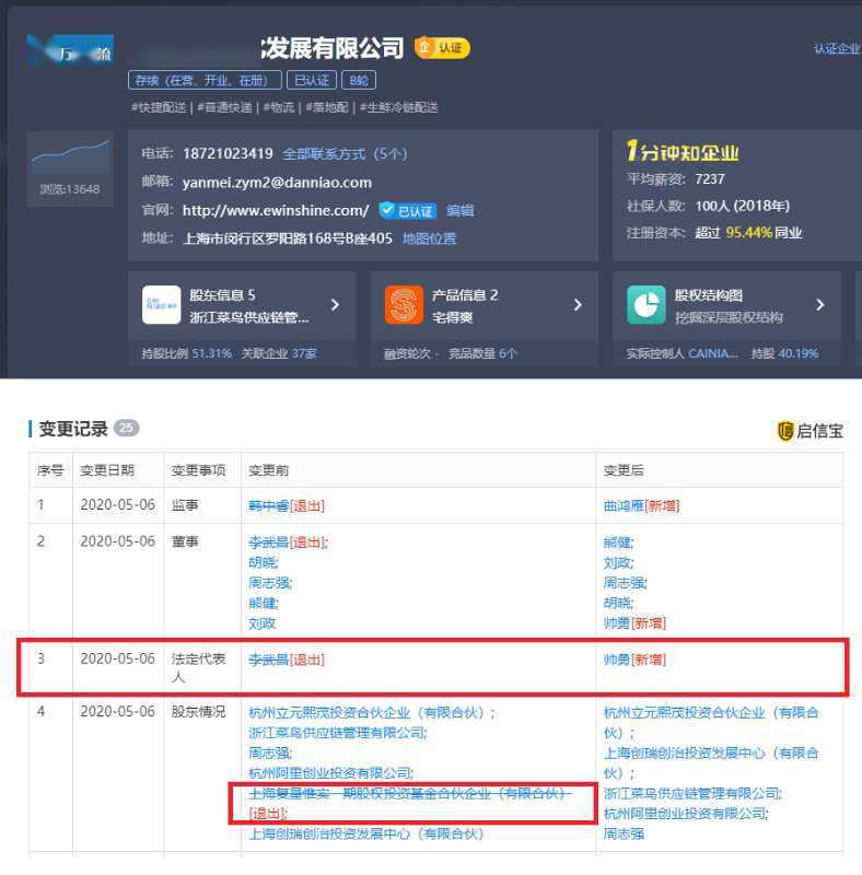 帅勇任万象物流法定代表人，菜鸟持股超51%
