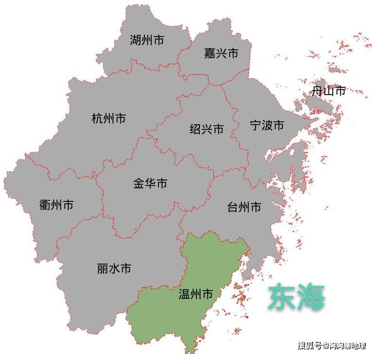 温州市在浙江省的地理位置图境内只有沿海地区有少量的平地,其余大