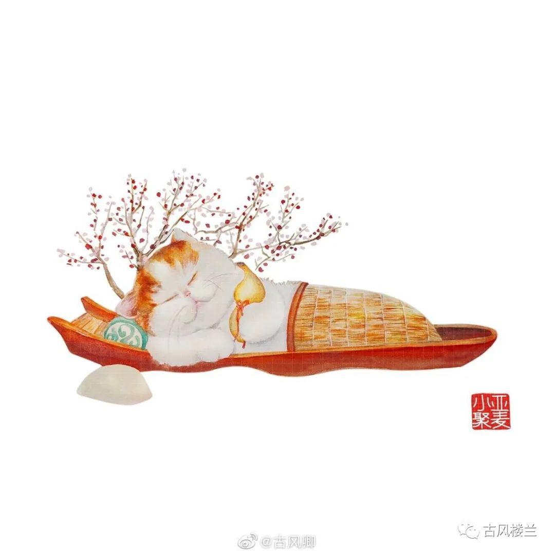 若在古代猫都比你闲适慵懒猫插画头像换起来