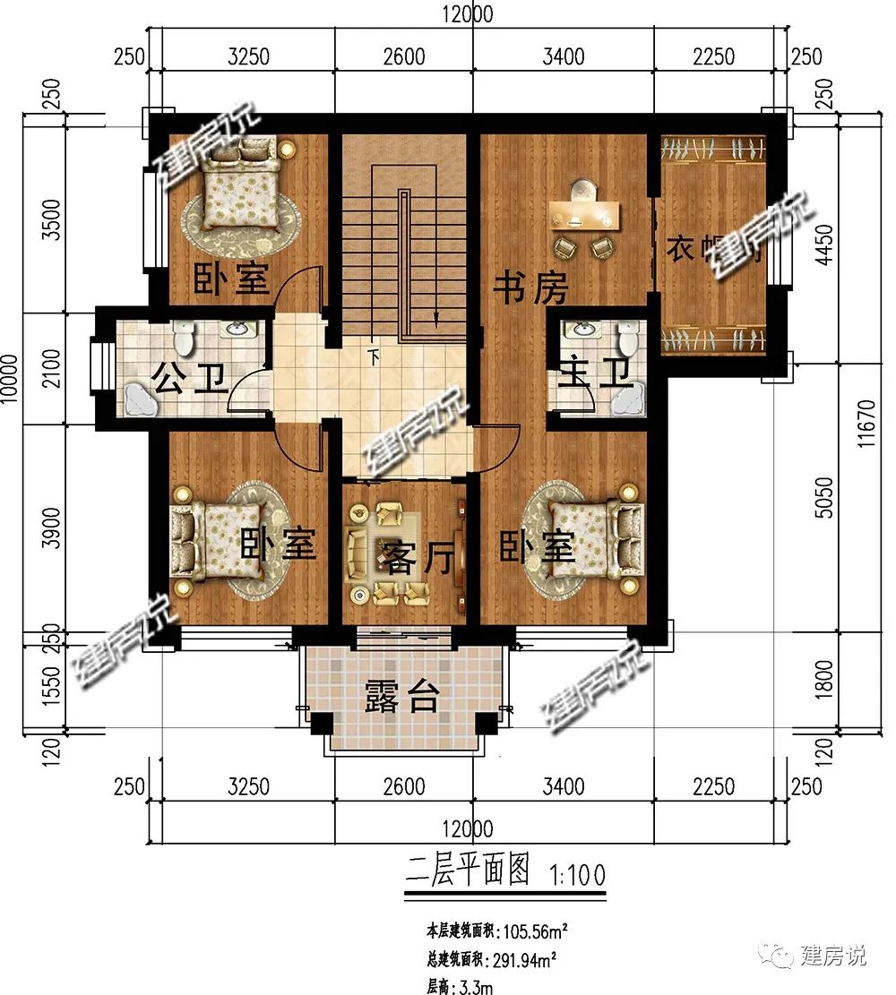 农村建房图纸:有房才有家,面宽12米,占地1平的新中式别墅,安排!