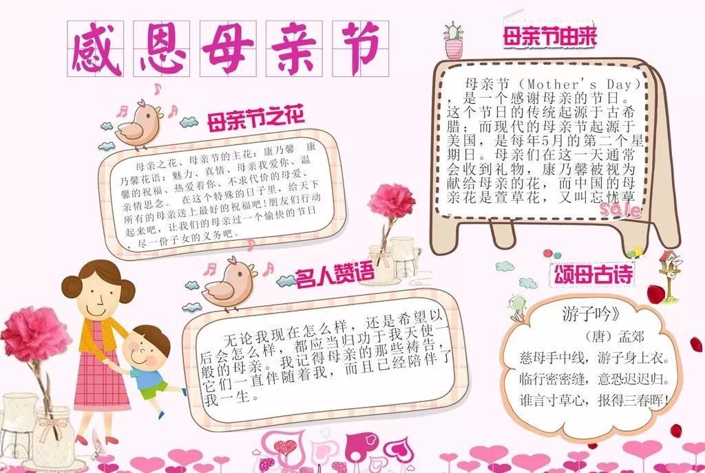 关于母亲节的写作素材范文手抄报贺卡祝福语大全快给孩子备上