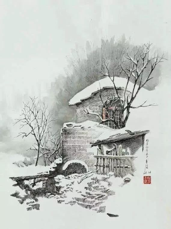 千万别惊讶这就是钢笔画雪景