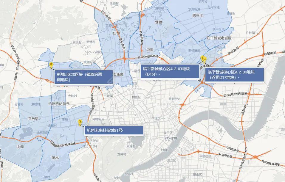 余杭预公告4宗宅地即将推出分布于临平新城瓶窑镇和未来科技城