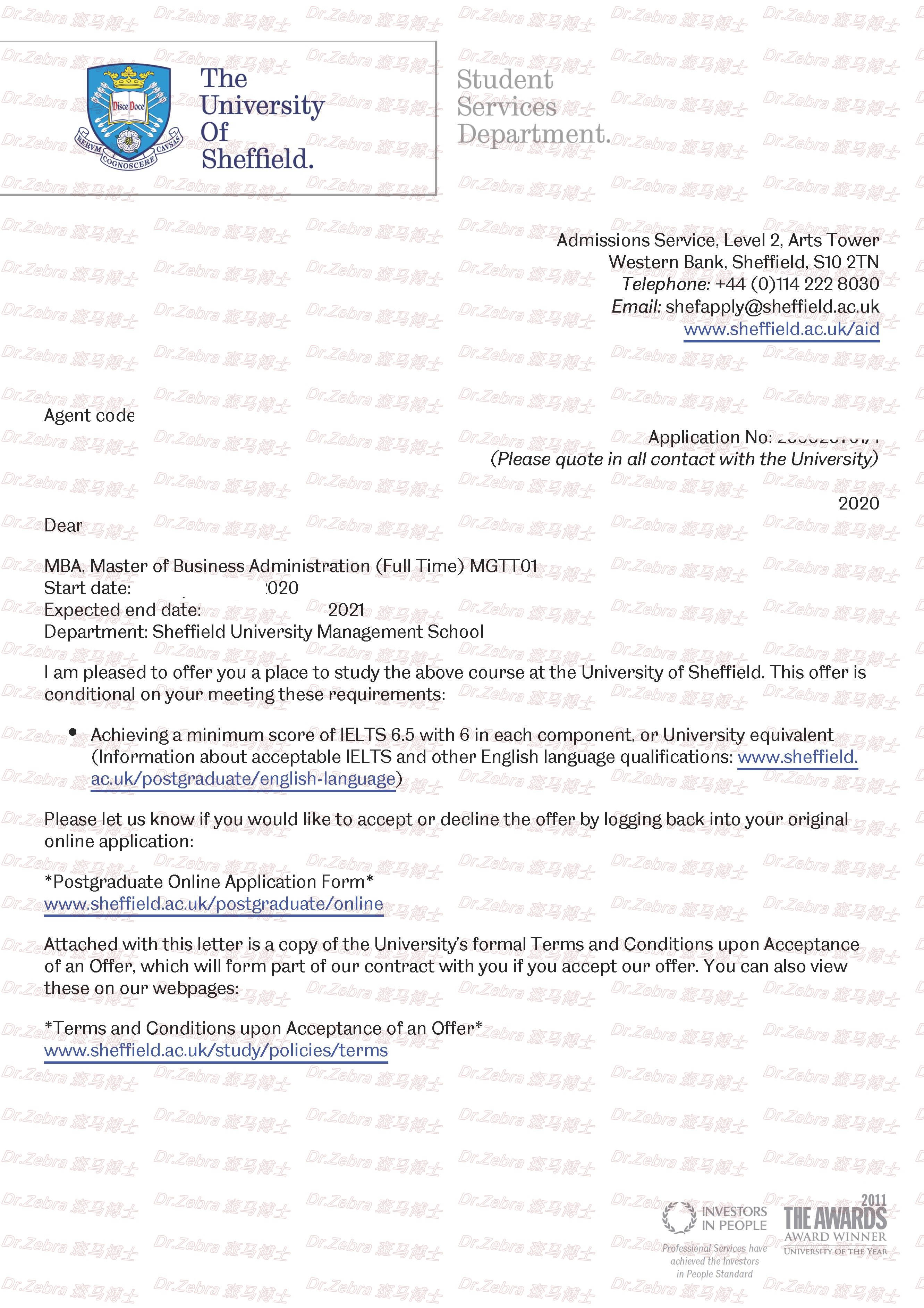 斑马博士捷报谢菲尔德大学universityofsheffieldmba工商管理学硕士