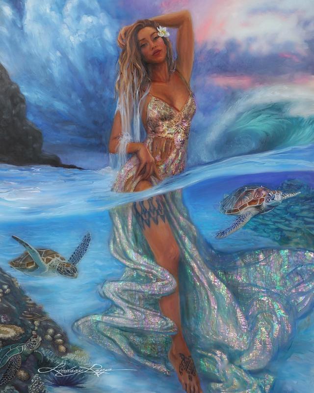 画中的美人鱼充满太美太性感的极致诱惑,美女画家惊艳