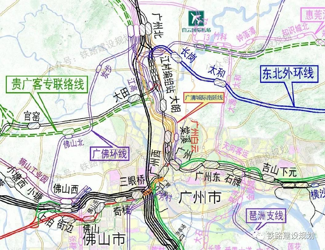 △广清城际南延线(二期)在广州枢纽规划图中的位置
