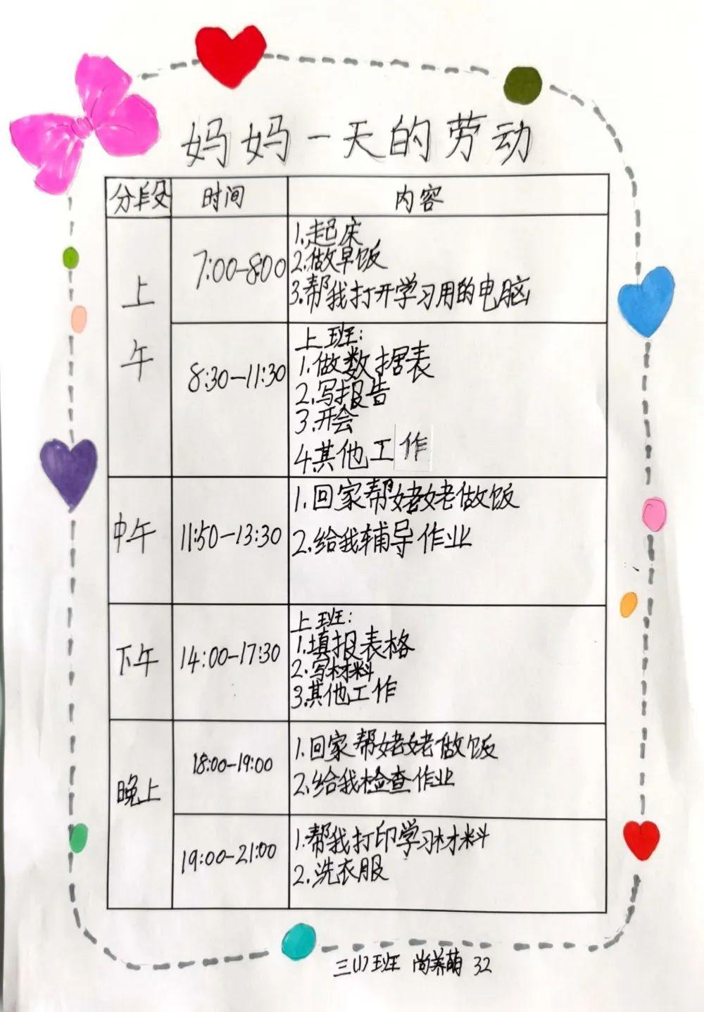 低年级学生们通过观察,记录家长的一日家务劳动.