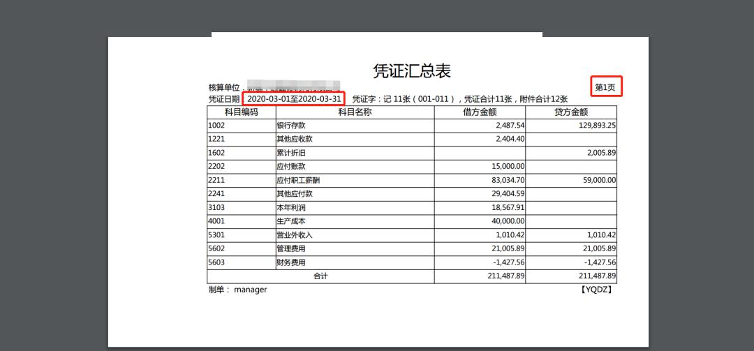 【凭证汇总表】