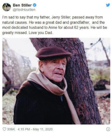 美国喜剧演员杰瑞·斯蒂勒去世享年92岁_父亲