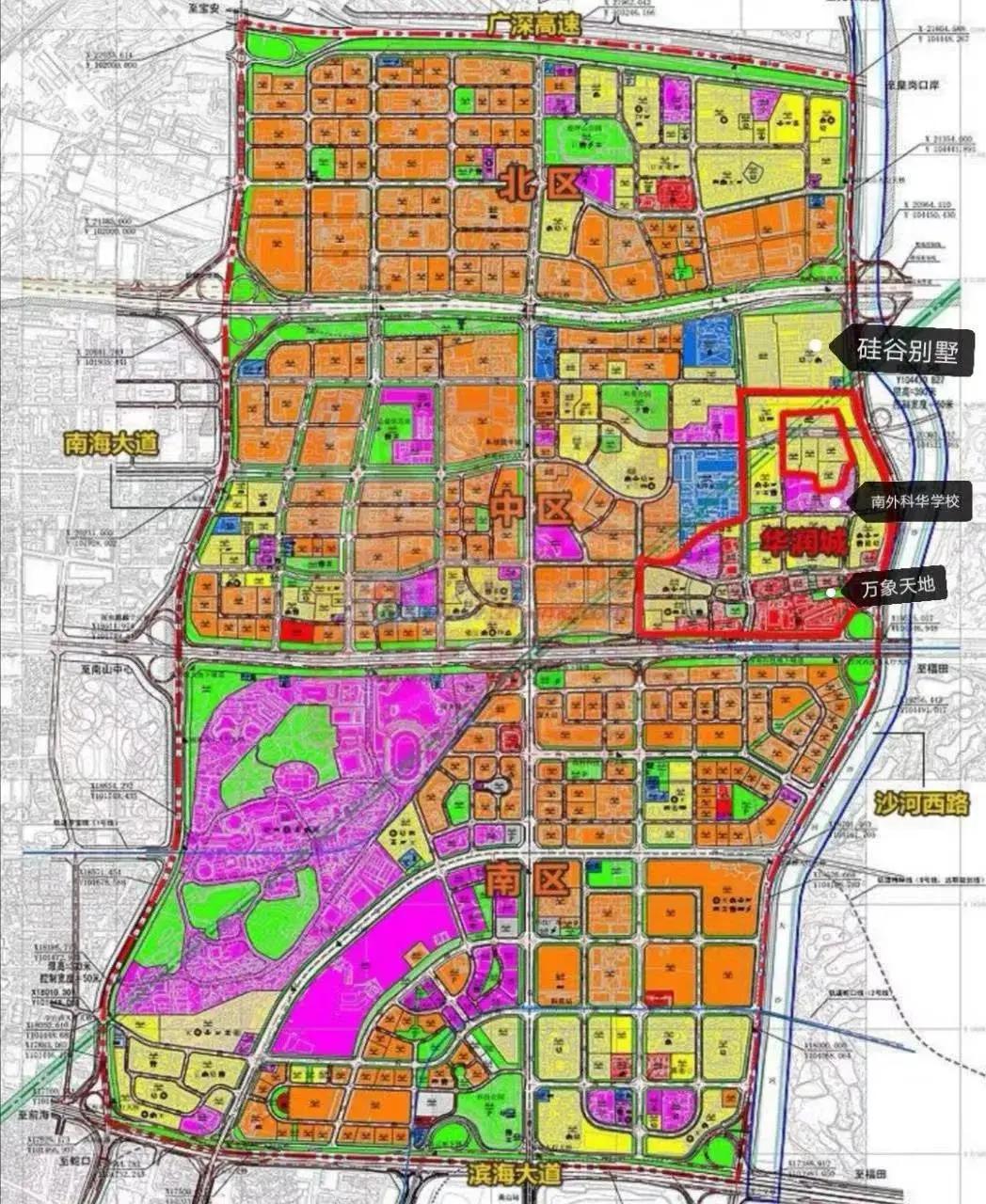 大沙河创新走廊上游大学城片区,中游留仙洞总部基地,下游深圳湾产业园