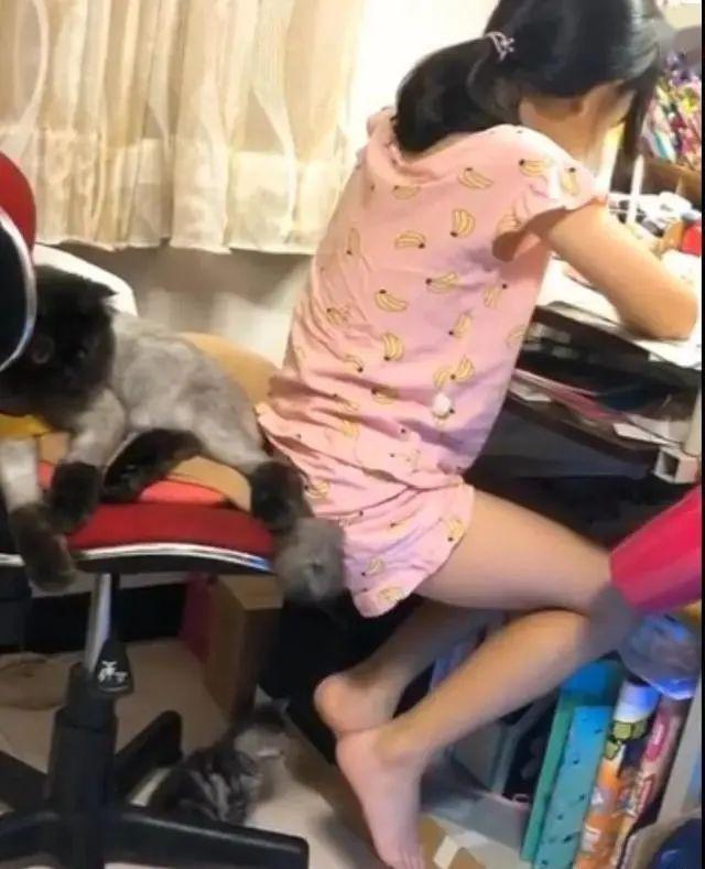 小妹妹用艰难的坐姿写功课.