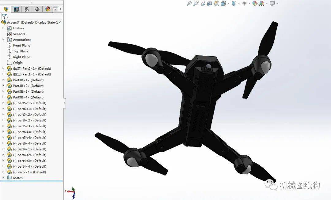 【无人机】3d-drone四轴航拍无人机模型3d图纸 solidworks设计