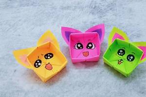 一张纸就能做个漂亮的猫咪盒子,关键很简单,手工折纸视频教程
