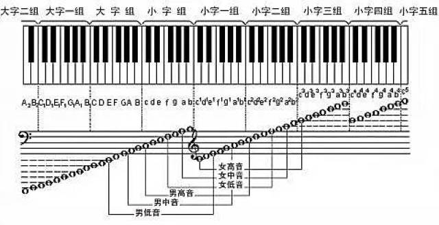 以钢琴音域图来说明音准:音准就是唱出c的音高与钢琴弹出c的音高一致