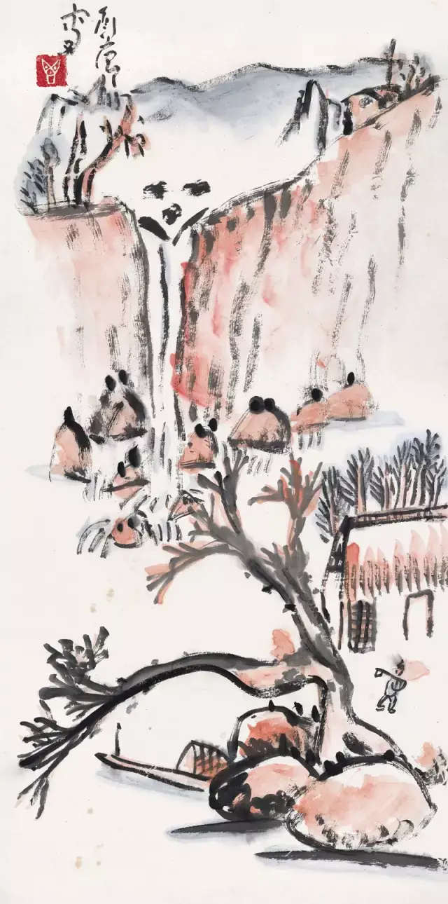 丁衍庸(1902-1978 幽峦飞瀑荷锄归 镜心 设色纸本 69×34.5cm 约2.