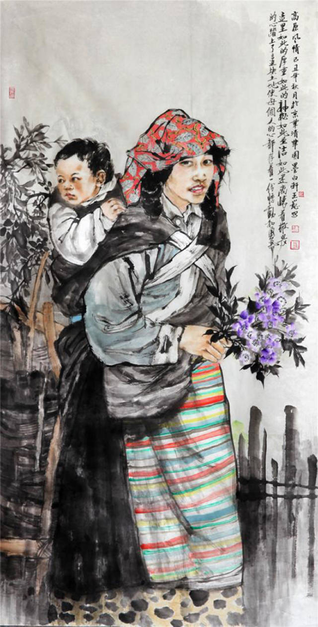 王巍《没有风的日子》 136x68cm 中国画 2015年