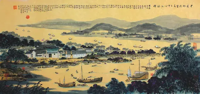 《古海上丝绸之路—广州"怀远驿》国画 138×68cm 2012年