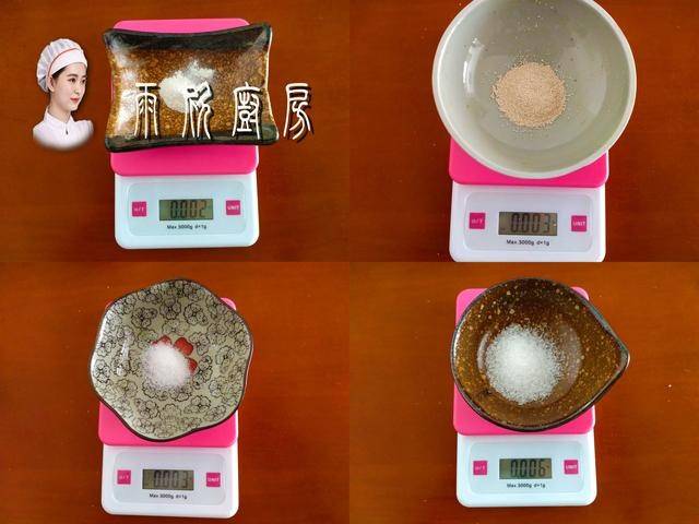 发酵粉3克,无铝泡发粉2克,白糖6克,食用盐3克,食用碱2克,清水270克.