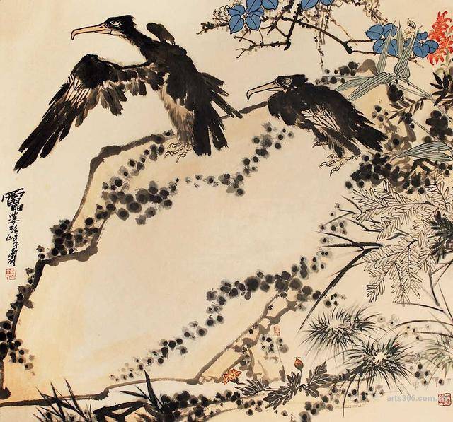 潘天寿的代表作《鹰石山花图》从6800万起拍,经过数十轮竞拍,最终拍出