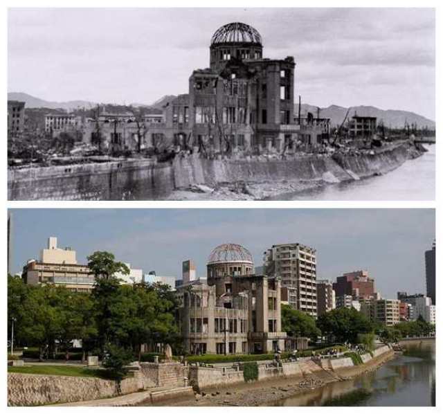 72年后公布的长崎核爆对比照,满目疮痍