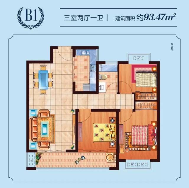 △  三室两厅两卫户型图