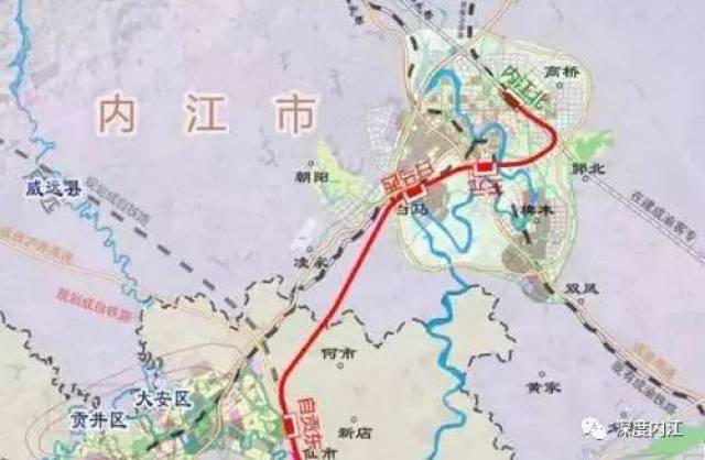 据介绍:川南城际铁路内江段从沱江至永安镇一段长度只有15.