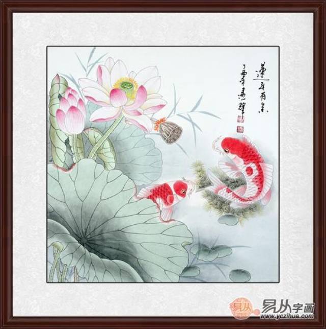 餐厅挂画推荐二:寓意好画作,年年有余荷花鲤鱼图