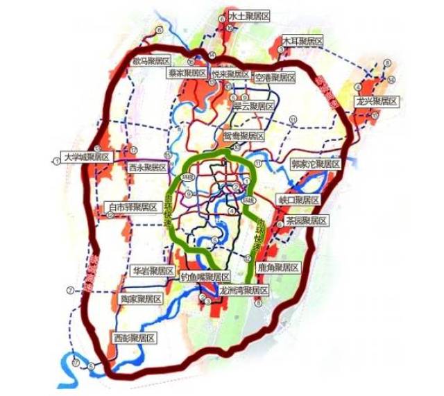图:2011年主城区"二环时代"大型聚居区——轨道线网规划图龙兴组团,在