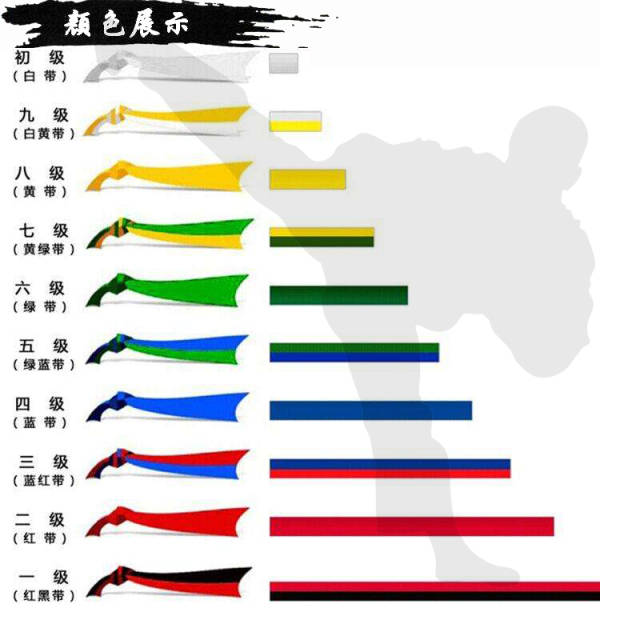 跆拳道道服以腰带颜色来区分段位级别.